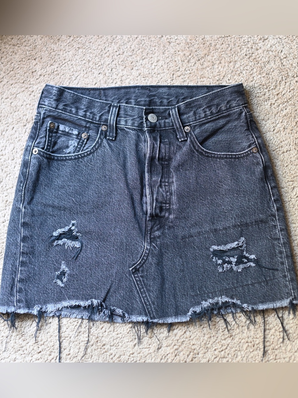 Levi's Black Distressed Denim Mini Skirt